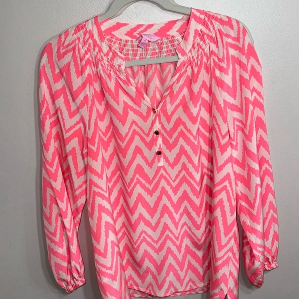 Lilly Pulitzer Pink/White Chevron Elsa Top